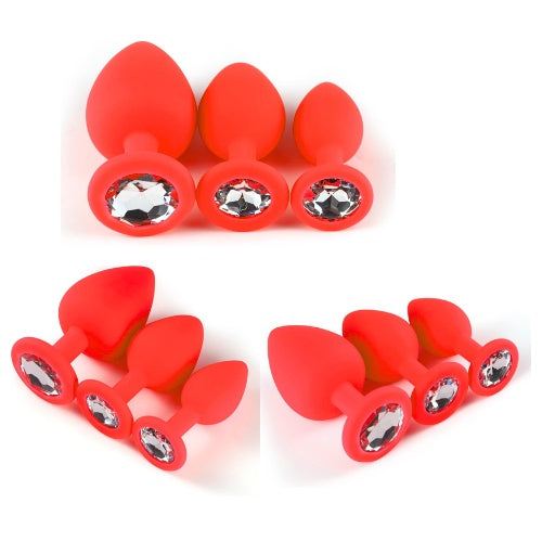 3 Silicone Anal Plugs, Toys Kit for Beginners, Men and Women, Couples, Black