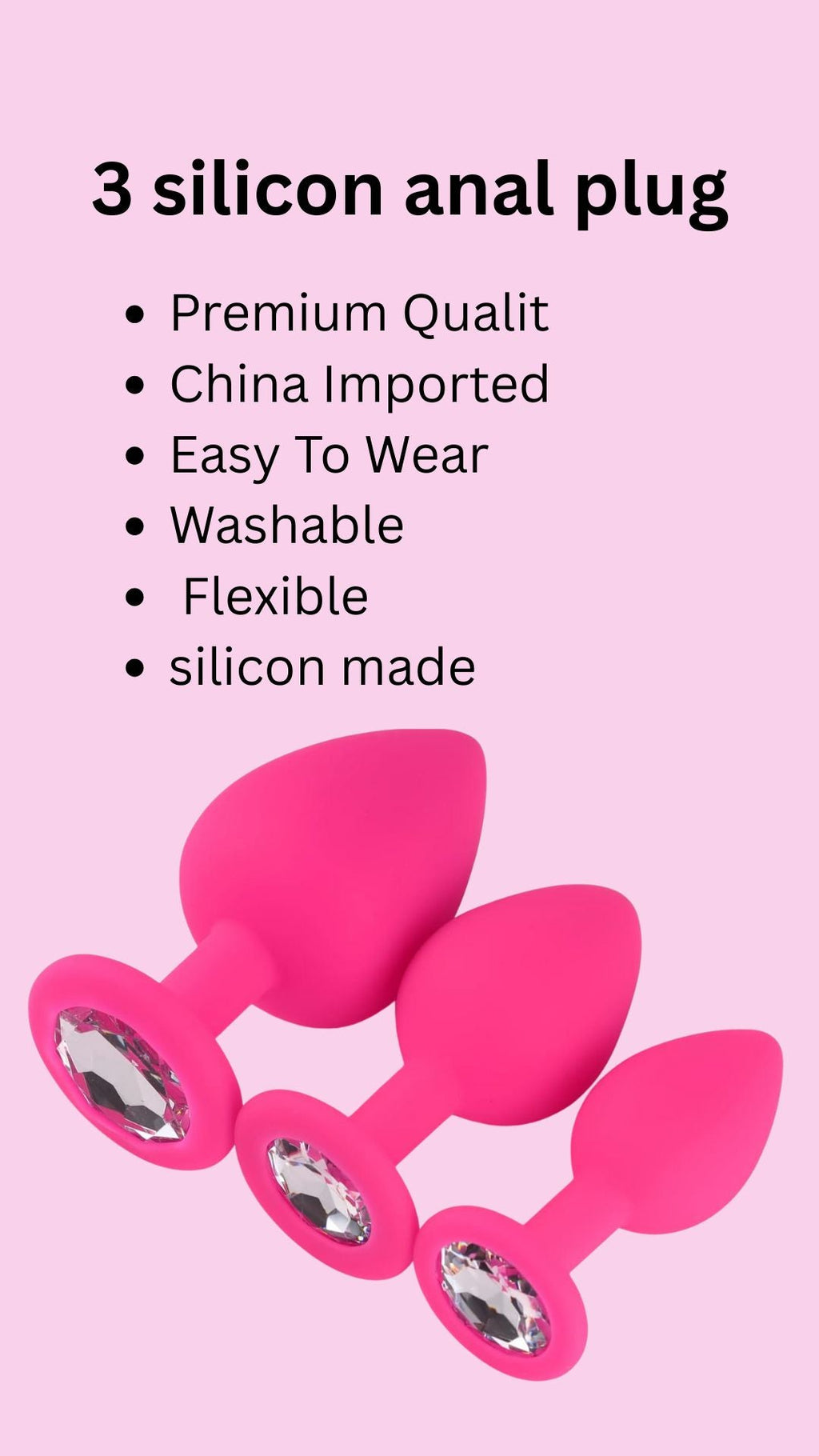 3 Silicone Anal Plugs, Toys Kit for Beginners, Men and Women, Couples, Black